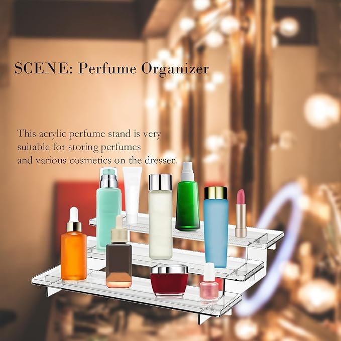 2 Pack 3-Tier Acrylic Display Racks Perfume/Organizer/Cologne Stand Makeup/Cupcake/POP Figures Stand Tiered Display Stand Men