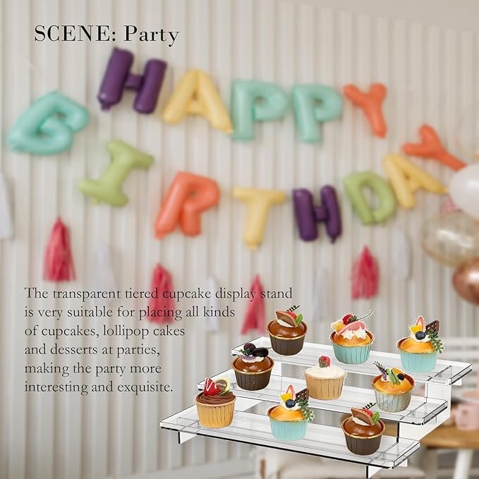 2 Pack 3-Tier Acrylic Display Racks Perfume/Organizer/Cologne Stand Makeup/Cupcake/POP Figures Stand Tiered Display Stand Men