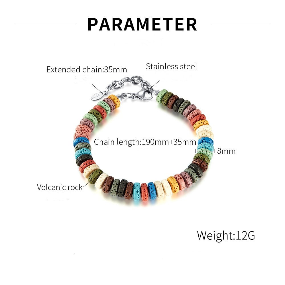 Amiee Men Stainless Steel Chain Unisex Couple Jewelry Colorful Perfume Diffusion Volcanic Lava Stone Beads Bracelet