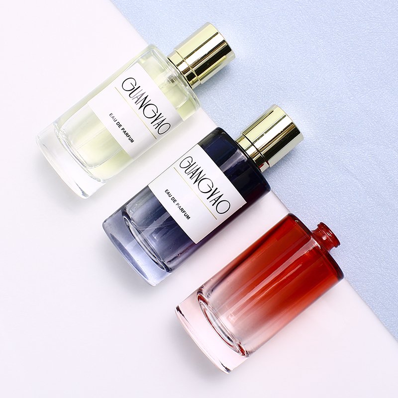 50ml cylindrical gradient glass perfume spray bottle screen printed logo hot stamping luxury zinc alloy cap customized