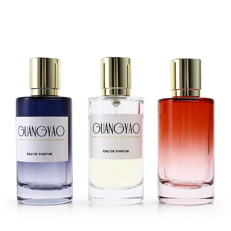 50ml cylindrical gradient glass perfume spray bottle screen printed logo hot stamping luxury zinc alloy cap customized