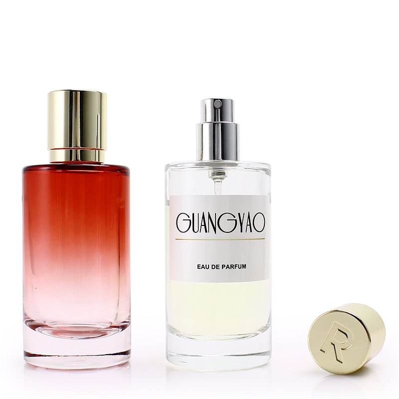 50ml cylindrical gradient glass perfume spray bottle screen printed logo hot stamping luxury zinc alloy cap customized