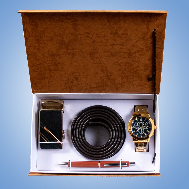 Portable gift box Valentine's Day gift three-piece set Steel watch belt pen practical business men's watch set