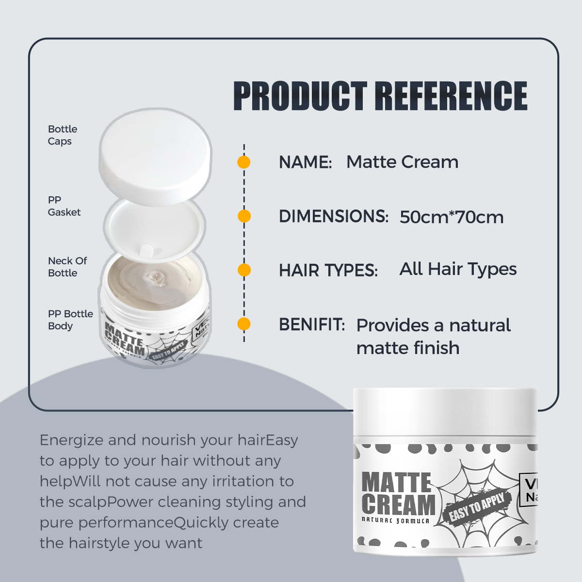 Barber Natural Easily Define Your Own Unique Style Matte Finish Men's Hair Styling Paste Clay Cream With Medium and Strong Hold