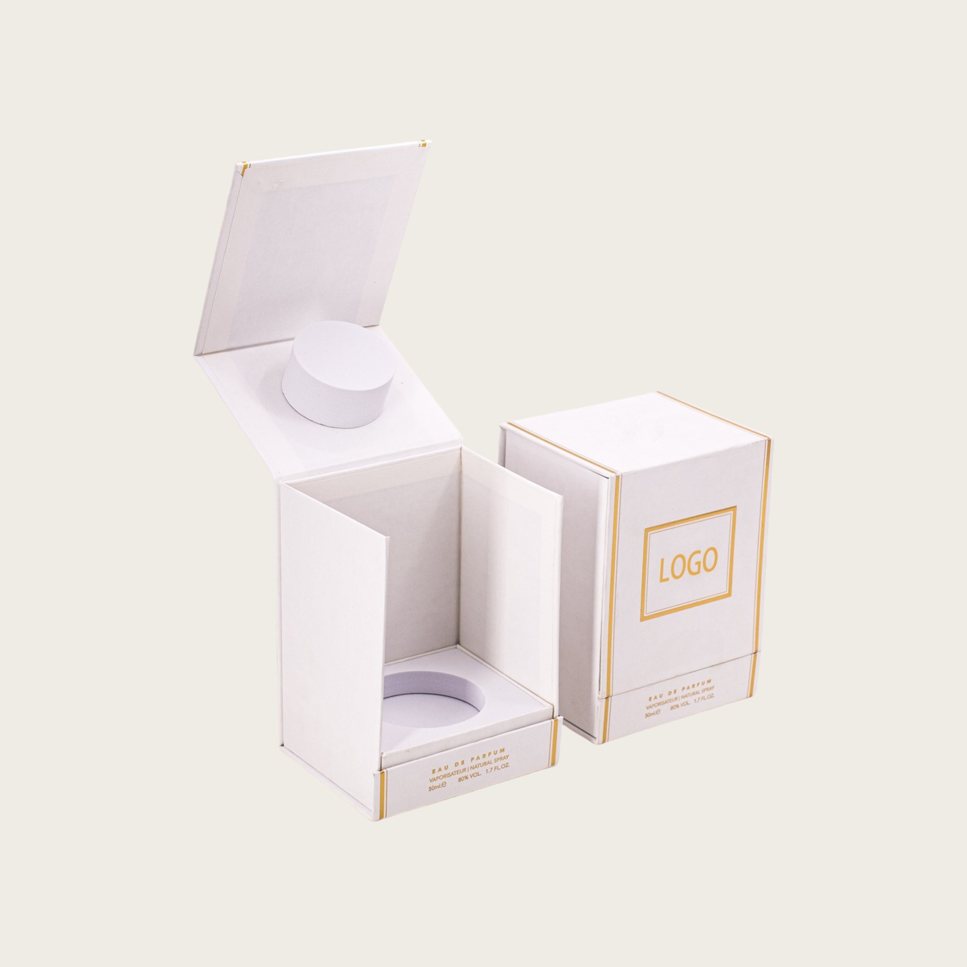 Men's perfume 50ml in rigid paper box with stamping design and custom insert matte lamination packaging