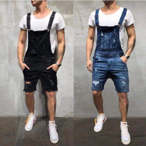 European American Men's Casual Summer Work Pants New Slim-Fit Denim Overalls with Washed Techniques Cross-Border Special Shorts