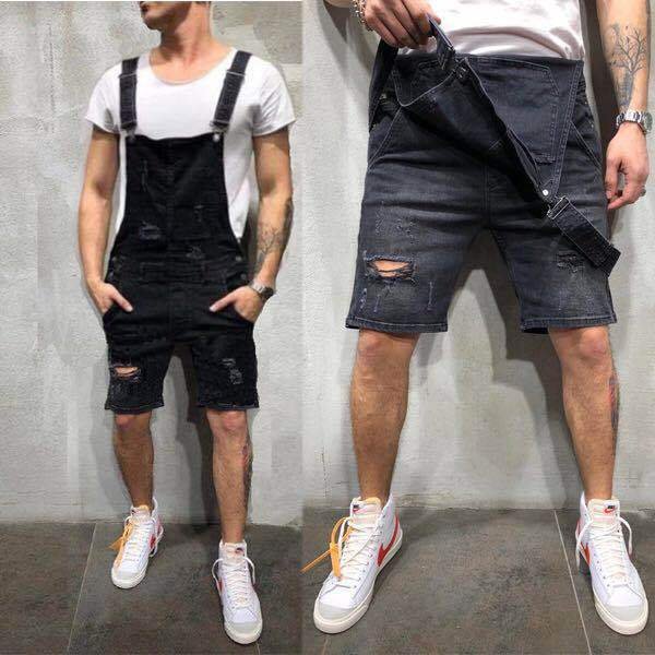 European American Men's Casual Summer Work Pants New Slim-Fit Denim Overalls with Washed Techniques Cross-Border Special Shorts