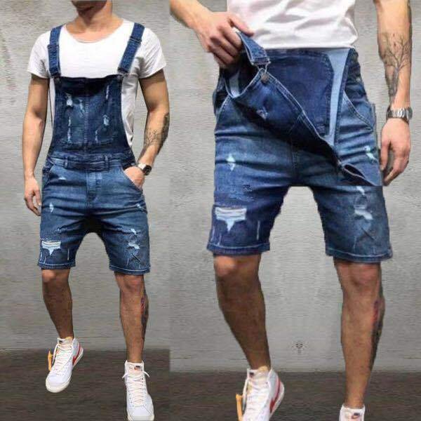 European American Men's Casual Summer Work Pants New Slim-Fit Denim Overalls with Washed Techniques Cross-Border Special Shorts