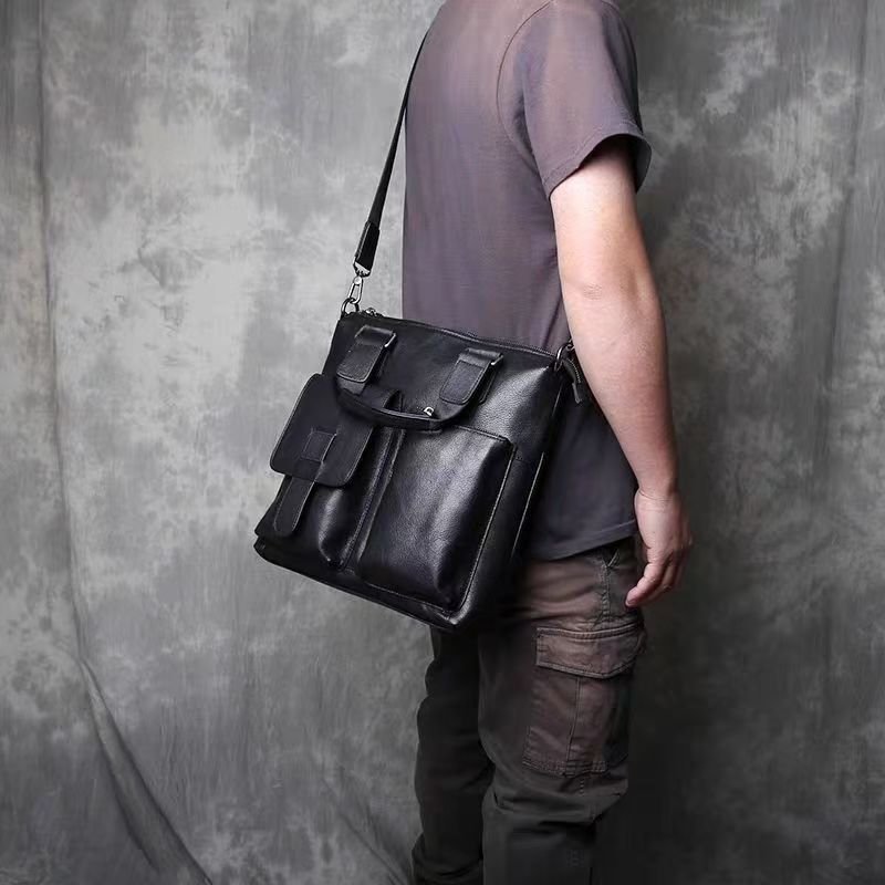 2024 Men's dual-purpose tote bag cowhide men's crossbody bag Leather large capacity briefcase vertical shoulder bag