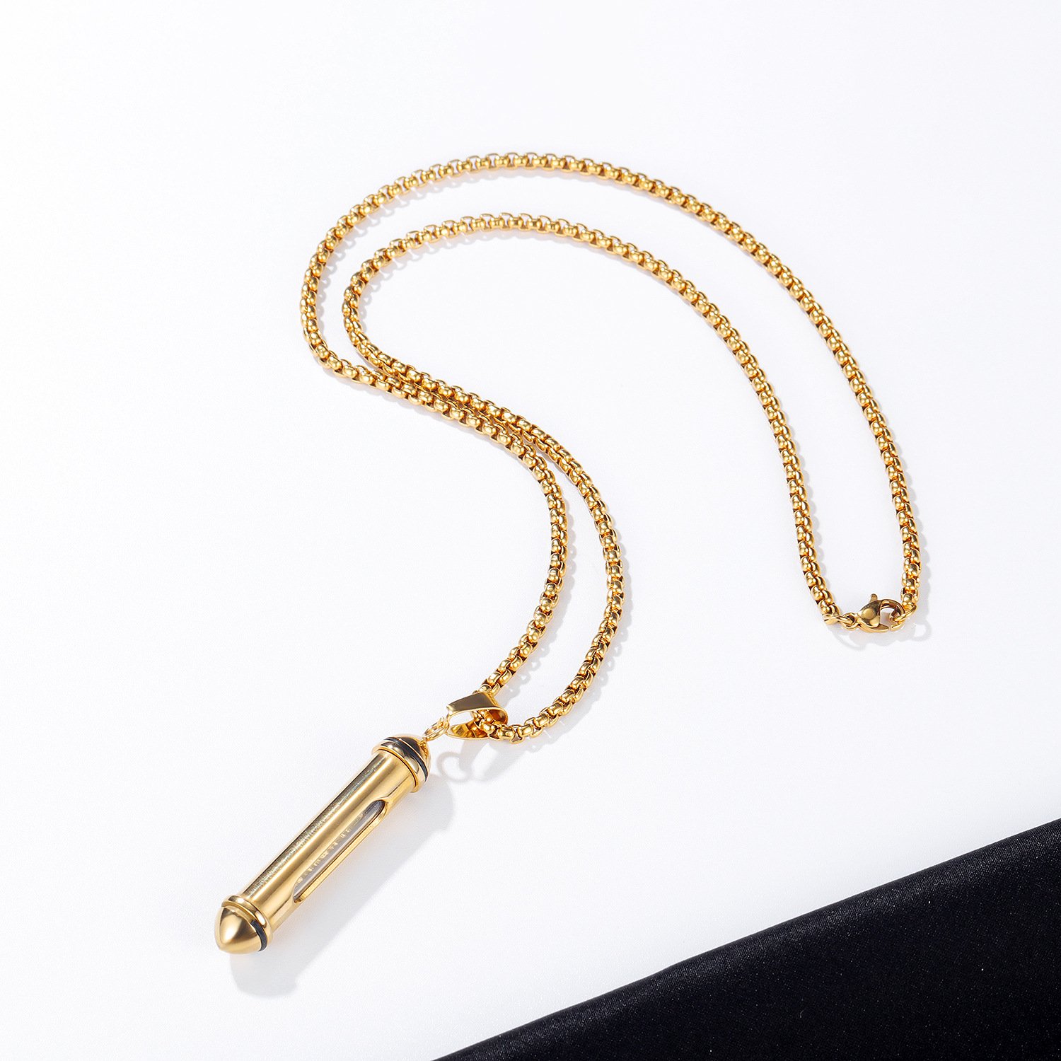 Men's classic cylinder can open titanium steel perfume bottle pendant commemorative necklace