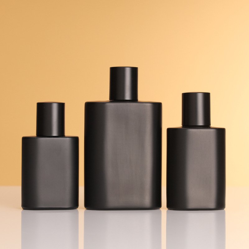 wholesale price 30ml 1oz black matte frosted flat Perfume Glass Bottle crimp Parfum Glass sprayer fragrance Bottles for men's