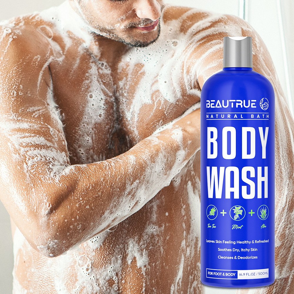Professional Men Stay Fragrance Natural Tea Tree Mint Aloe Body Wash Shower For Men And Women Cleaning Nourishing Smooth Bath