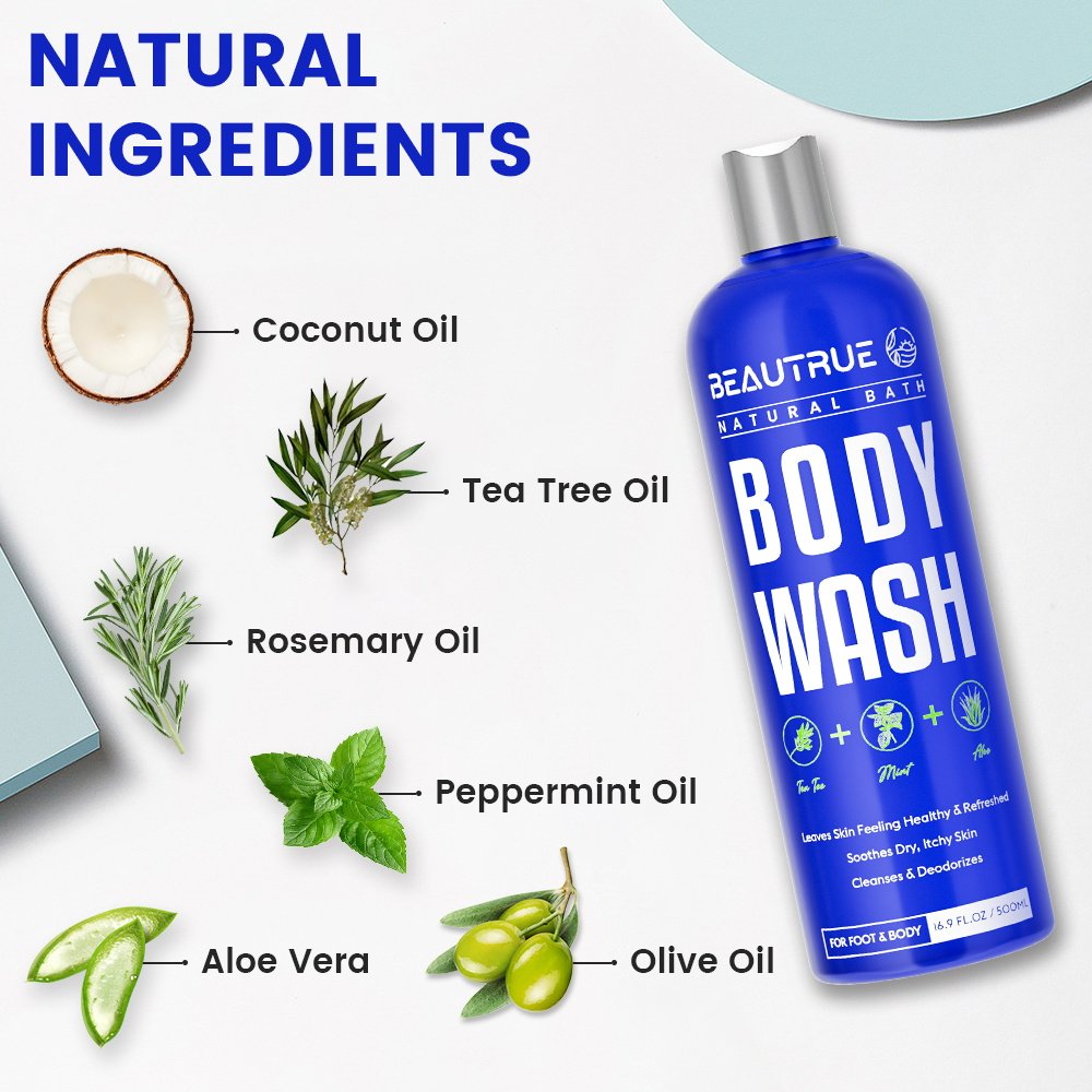 Professional Men Stay Fragrance Natural Tea Tree Mint Aloe Body Wash Shower For Men And Women Cleaning Nourishing Smooth Bath