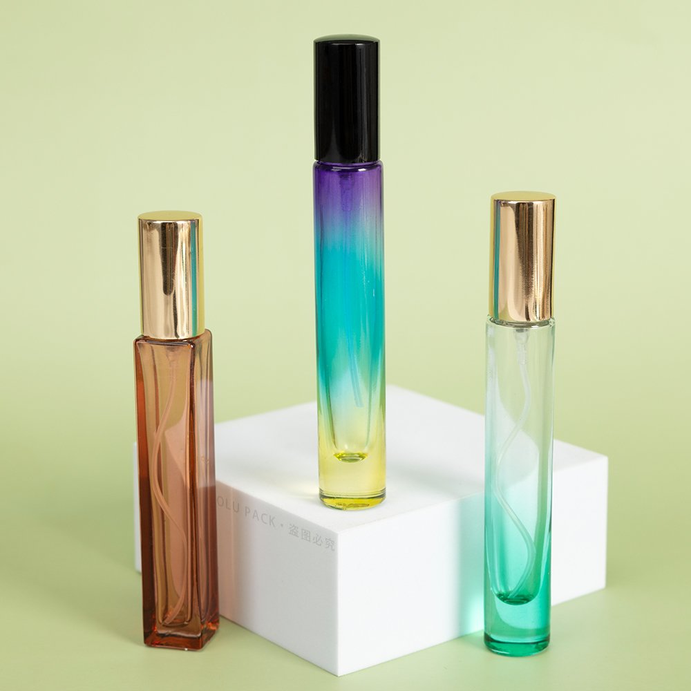 HUIHE PACK High Quality New Empty Light Gradient Lime Green Perfume Atomizer 10ml 15ml Decant Spray Refill Cologne Glass Bottle