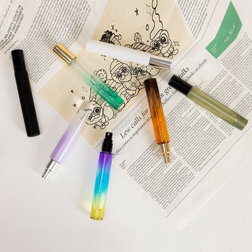 HUIHE PACK High Quality New Empty Light Gradient Lime Green Perfume Atomizer 10ml 15ml Decant Spray Refill Cologne Glass Bottle