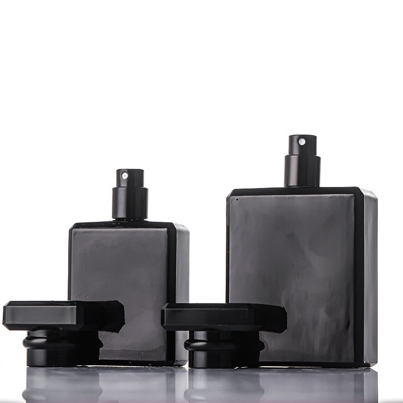 Black Matte Color 50ml 100ml Capacity Square Glass Perfume Bottle With Pressure Spray Men's perfume Makeup Empty Bottle