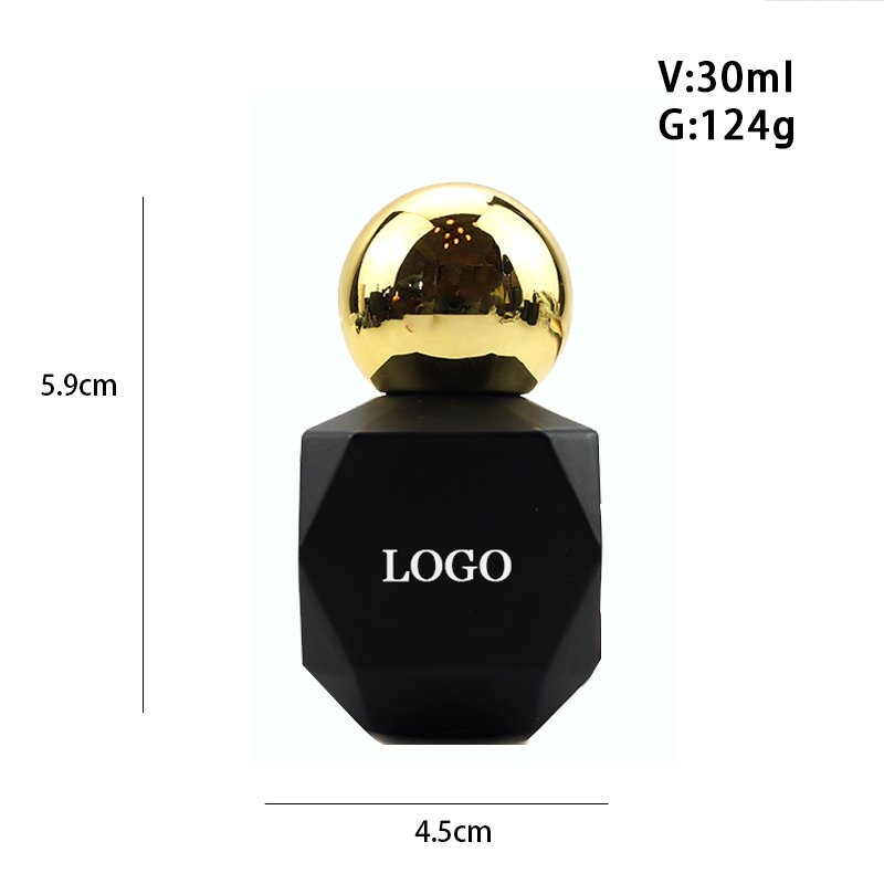Luxury Black Men's Perfume Bottle 30ml Empty Unique Matte Black parfum Bottle with gold ball cap