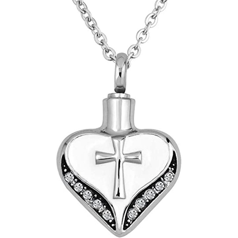 Europe United States Men's Women's Titanium Steel Heart-Shaped Diamond Cross Pendant Hot Commemorative Urn Pets Coffin