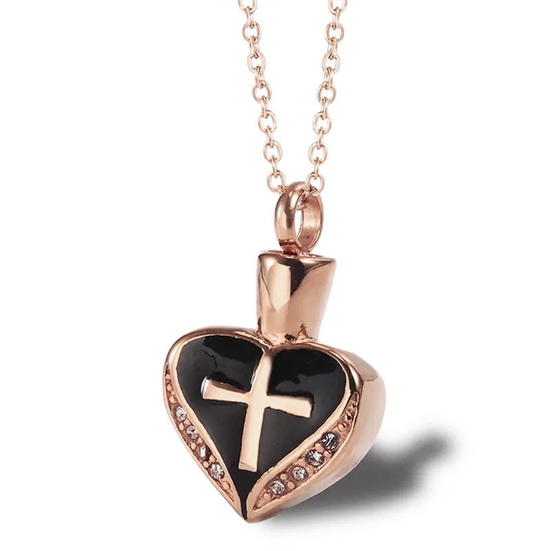 Europe United States Men's Women's Titanium Steel Heart-Shaped Diamond Cross Pendant Hot Commemorative Urn Pets Coffin