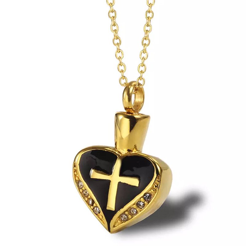 Europe United States Men's Women's Titanium Steel Heart-Shaped Diamond Cross Pendant Hot Commemorative Urn Pets Coffin