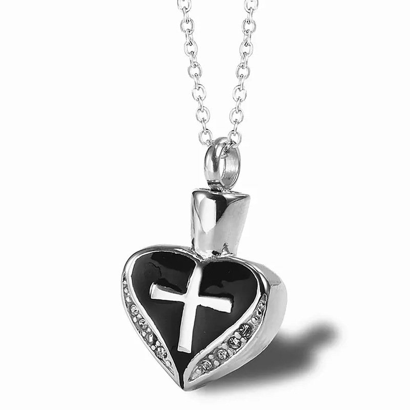 Europe United States Men's Women's Titanium Steel Heart-Shaped Diamond Cross Pendant Hot Commemorative Urn Pets Coffin