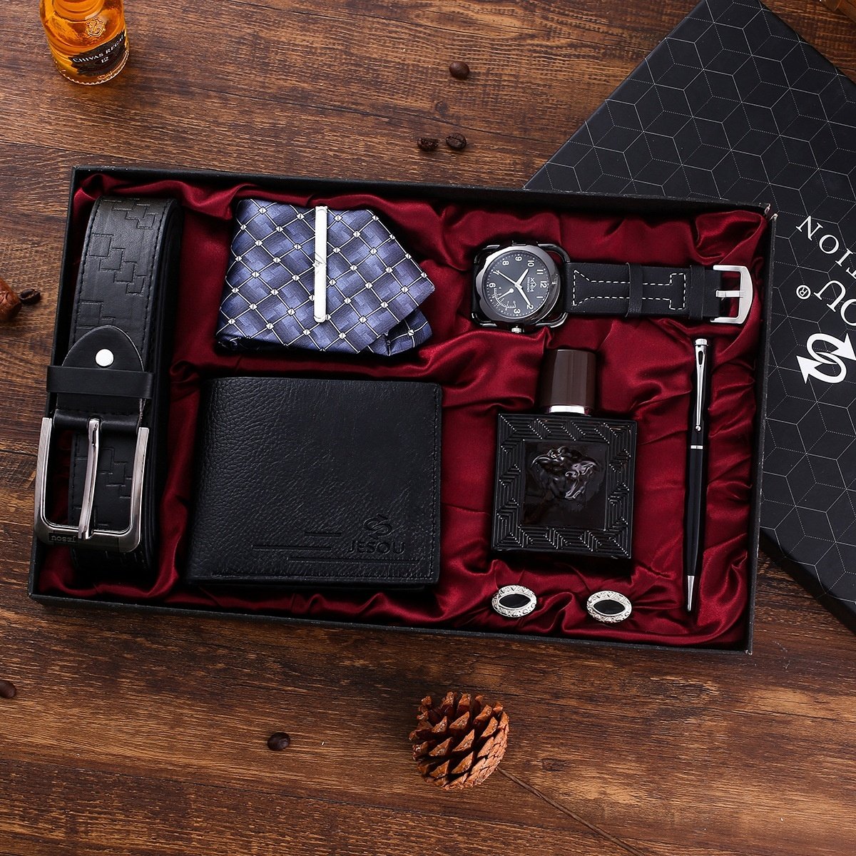 New product ideas 2024 gift Men's gift set wallet belt perfume quartz watch Luxury gifts for men cheapest item