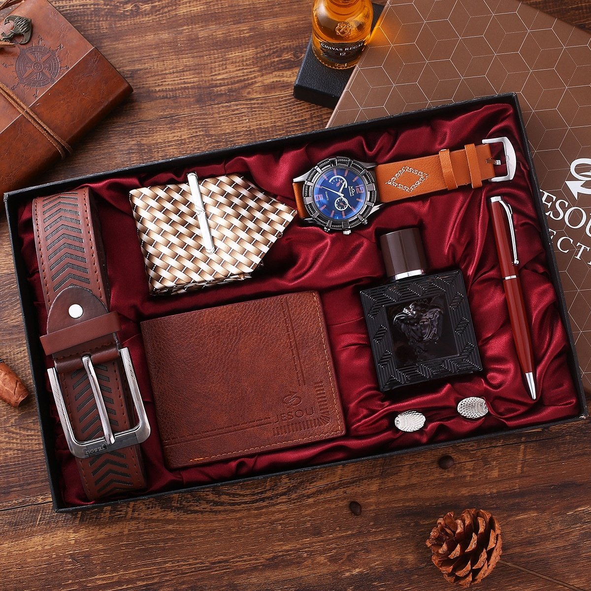 New product ideas 2024 gift Men's gift set wallet belt perfume quartz watch Luxury gifts for men cheapest item