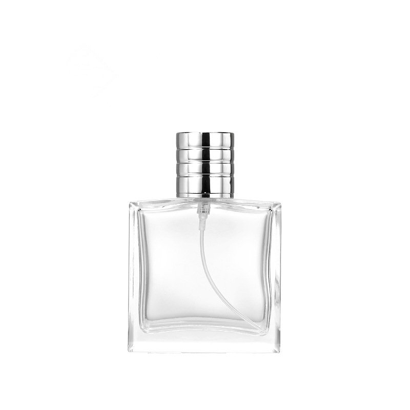 Wholesale men's high-end 15 bayonet exquisite blue perfume bottle 50ml 100ml clear glass spray bottle empty bottle