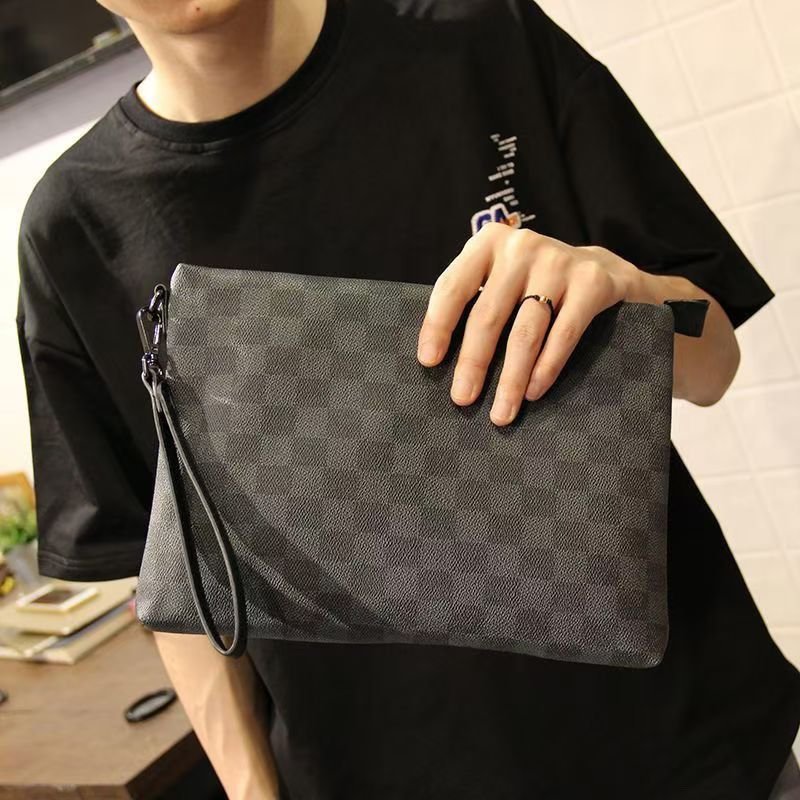 Men's leather clutch bag Europe and the United States business leisure cowhide large capacity plaid envelope bag men's bag