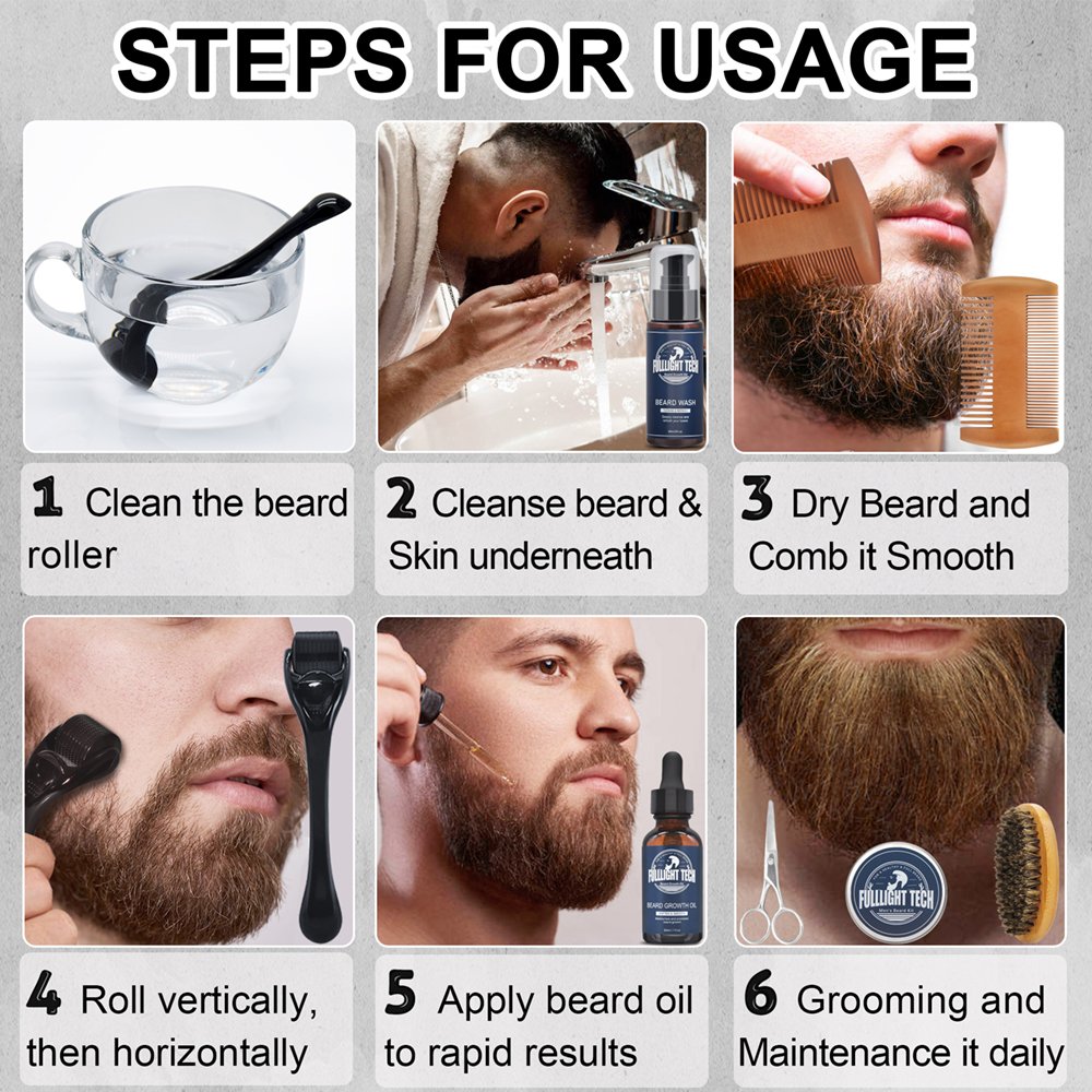 OEM Popular Hot Selling Beard Brush Derma Rollers And Men's Beard Care Kit Beard Growth Kit