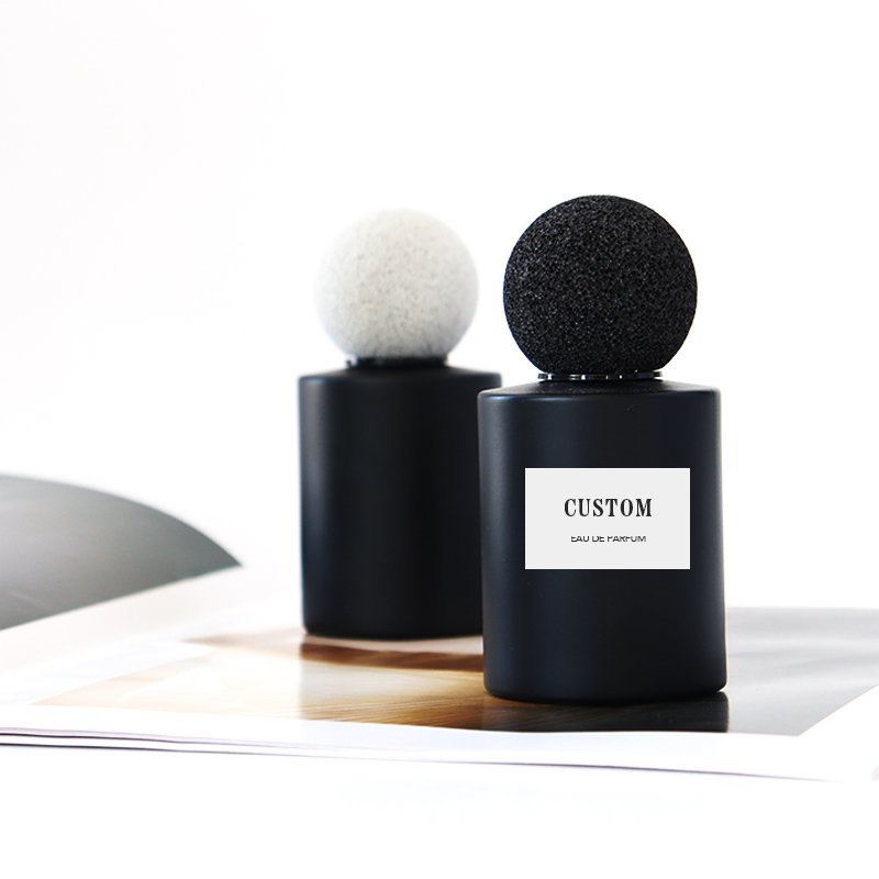 High quality luxury Black 30ml 50ml 100ml empty cylinder fragrance bottle custom logo glass perfume spray bottle with ball cap