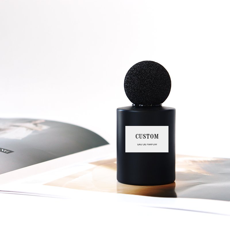 High quality luxury Black 30ml 50ml 100ml empty cylinder fragrance bottle custom logo glass perfume spray bottle with ball cap