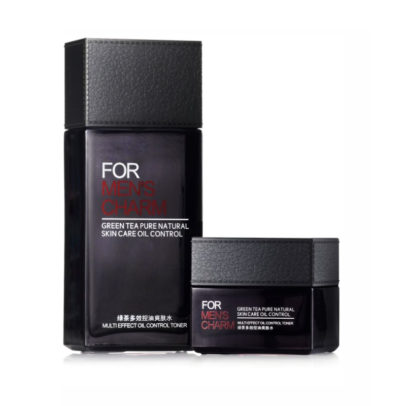 H 388 Square Black Men's Skincare Packaging Set Cosmetic Face Cream Jar Glass Lotion Bottle With Pump