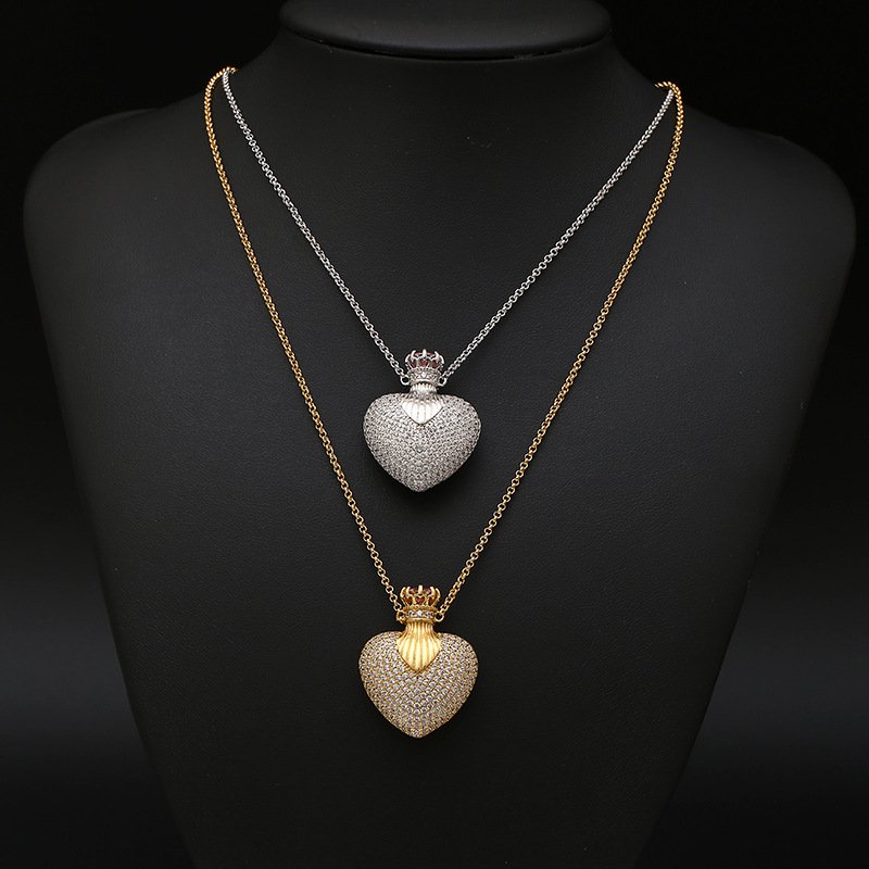 hot selling 3a cz heart shape perfume bottle pendant necklace hip hop men necklaces iced out pink heart pendant wholesale bulk