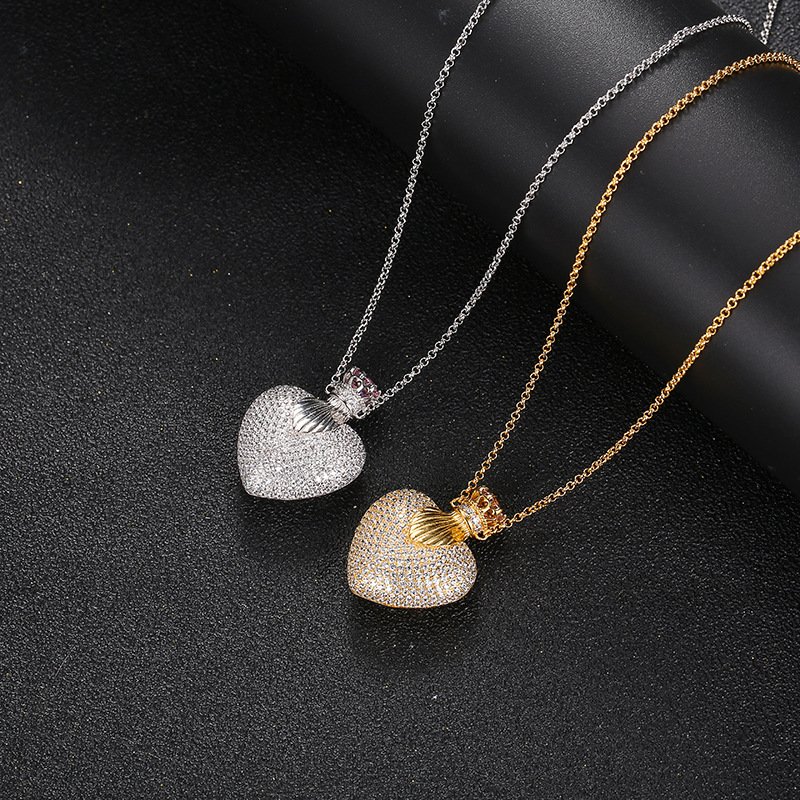 hot selling 3a cz heart shape perfume bottle pendant necklace hip hop men necklaces iced out pink heart pendant wholesale bulk