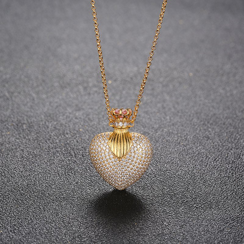 hot selling 3a cz heart shape perfume bottle pendant necklace hip hop men necklaces iced out pink heart pendant wholesale bulk