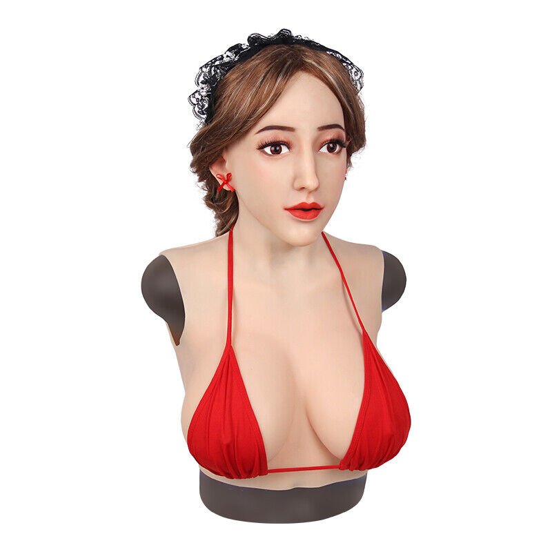 D Cup Silicone Full Headgear with make up Silicone Breast Forms With Mask Female headwear For Transgender crossdresser