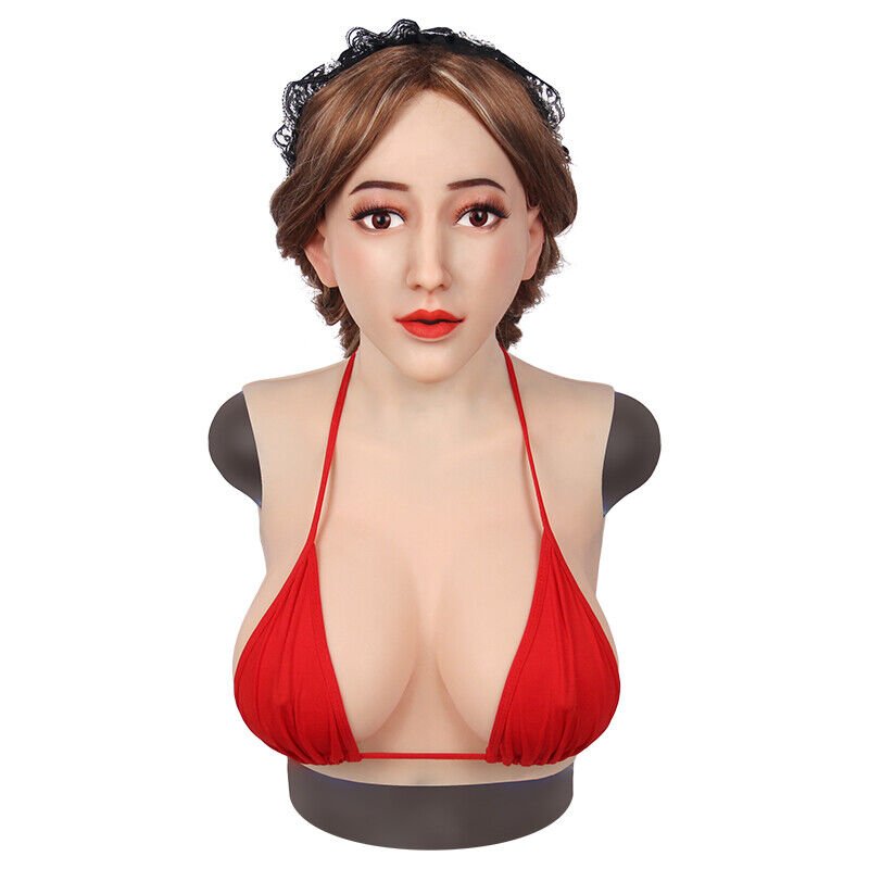 D Cup Silicone Full Headgear with make up Silicone Breast Forms With Mask Female headwear For Transgender crossdresser