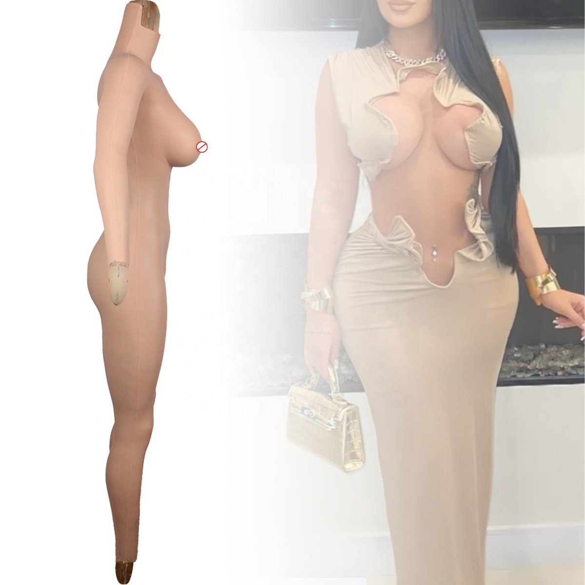 Crossdresser Body Suit Male To Female With Vagina Full Bodysuit With Big Fake Boobs Silicone Female Bodysuit Sissy