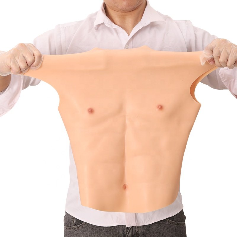 high collar Silicone Realistic Muscles Cosplay Costumes False Chest For Woman To Man Fake Abs Cover Belly For Crossdresser