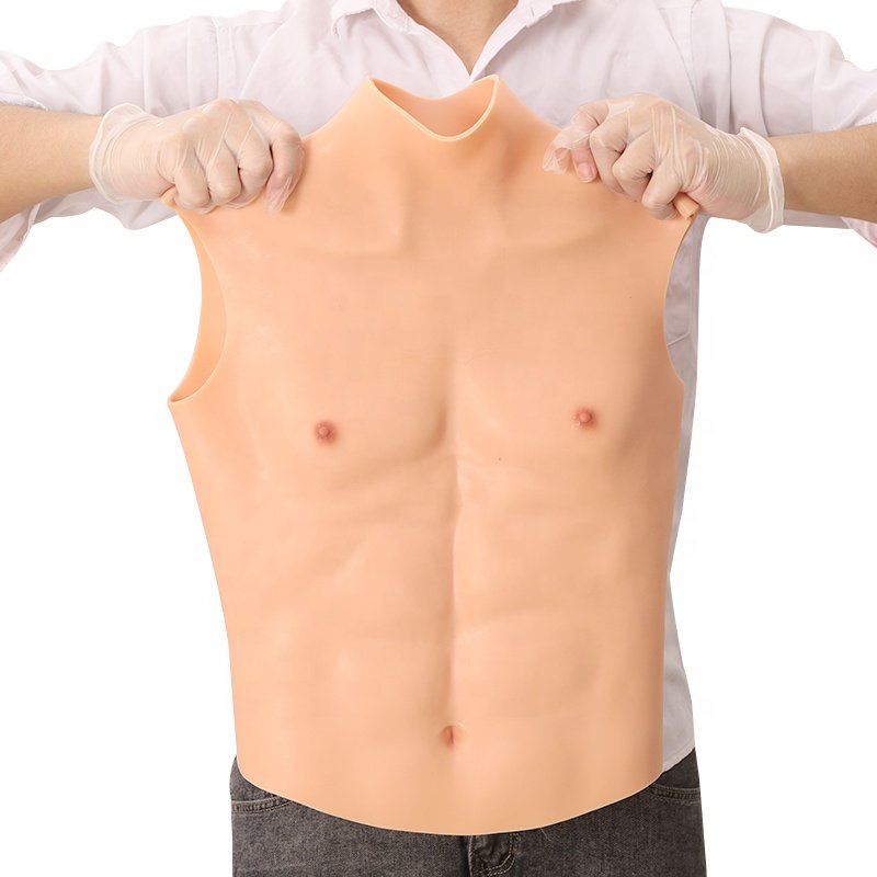 high collar Silicone Realistic Muscles Cosplay Costumes False Chest For Woman To Man Fake Abs Cover Belly For Crossdresser