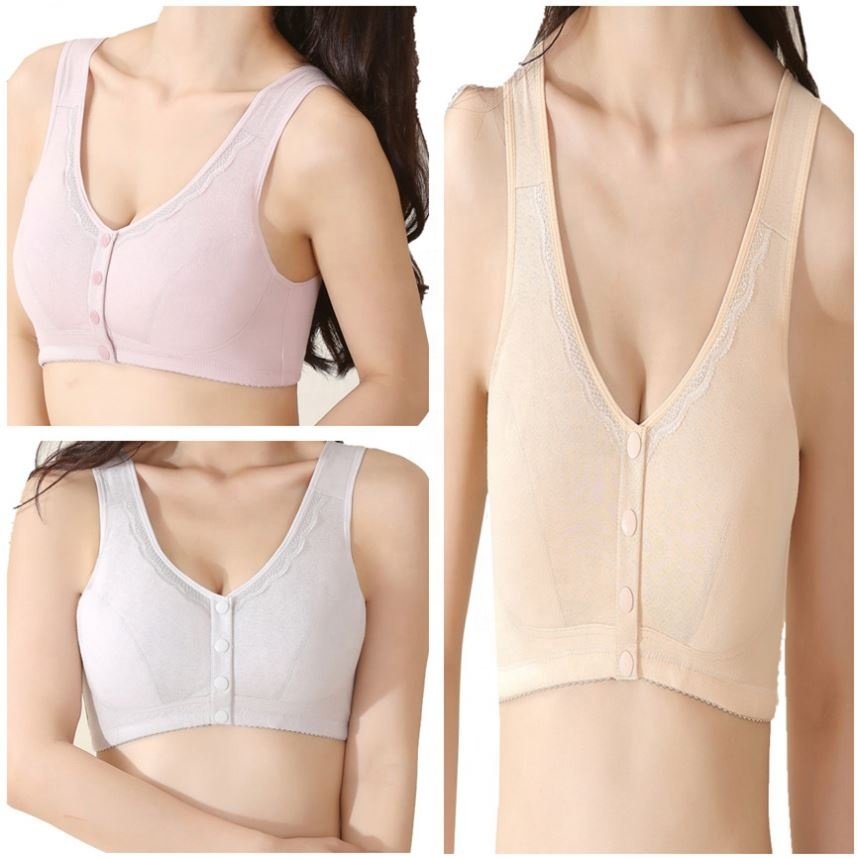 New Design Super Comfortable Wireless Front Closure Mastectomy Bras for Prothesis Women Wear Silicone Breast Forms 100% Cotton