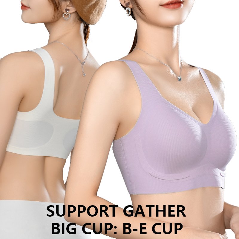 Big large cup bra plus size seamless V-neck Wide straps gather Jelly bar Lift chest XXL big breast support Sports Bras for Women