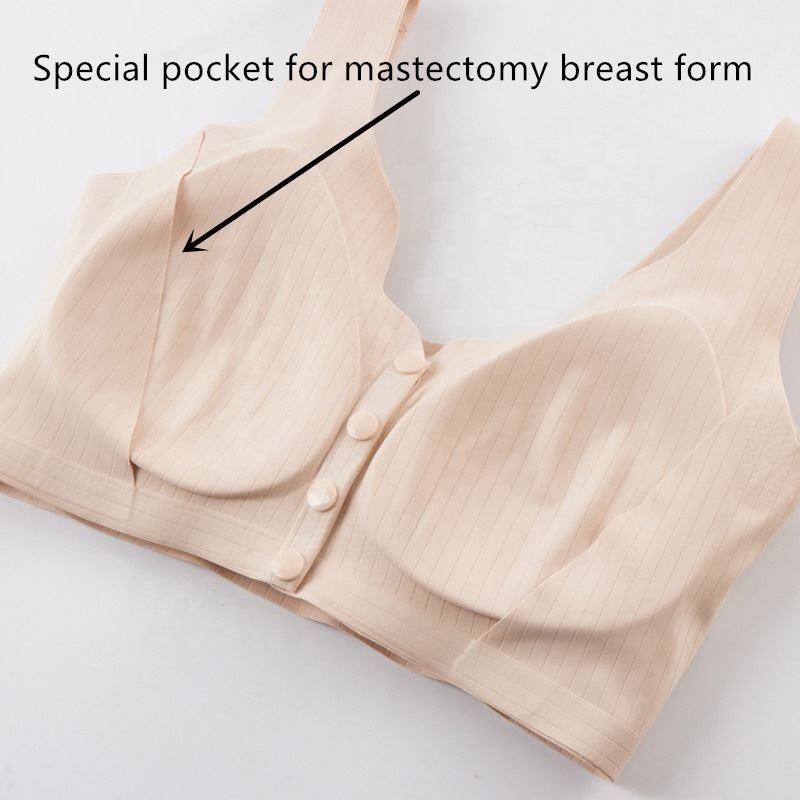 New Design Super Comfortable Wireless Front Closure Mastectomy Bras for Prothesis Women Wear Silicone Breast Forms 100% Cotton