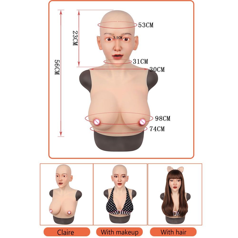 URCHOICE Huge breast form E cup cotton silicone female head mask with chest for crossdresser cosplayer transgender transvestite