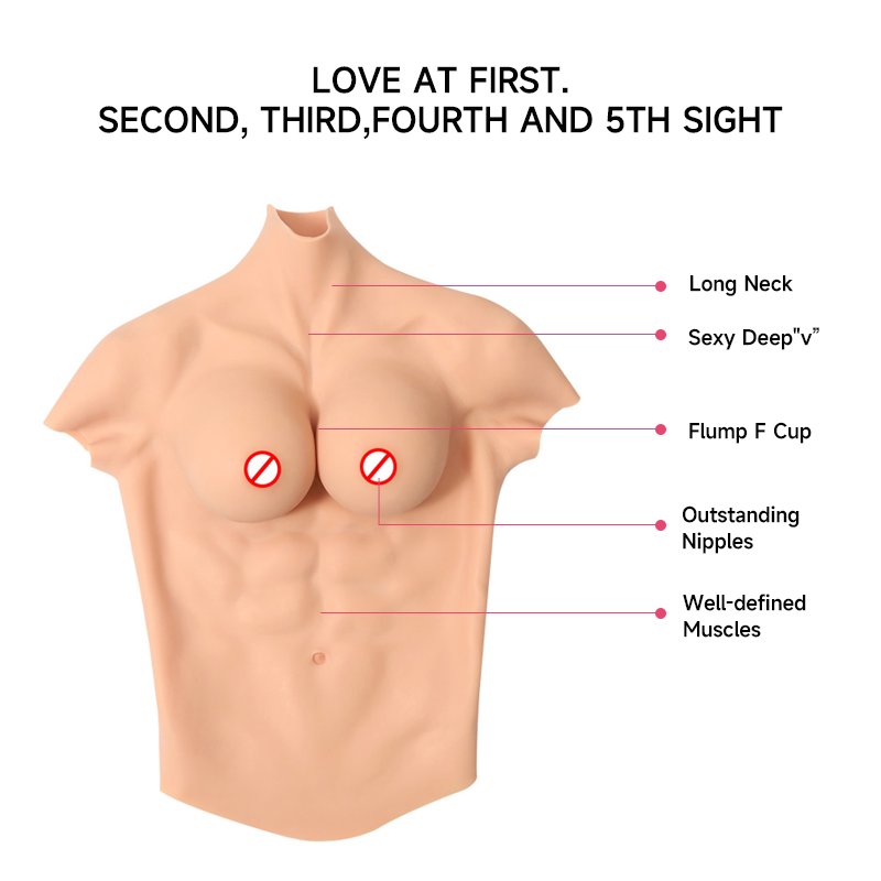 F Cup Size Silicone Filled Breast Fake boobs Muscles suit Bodysuit with false breast forms for Man To Women crossdresser cosplay