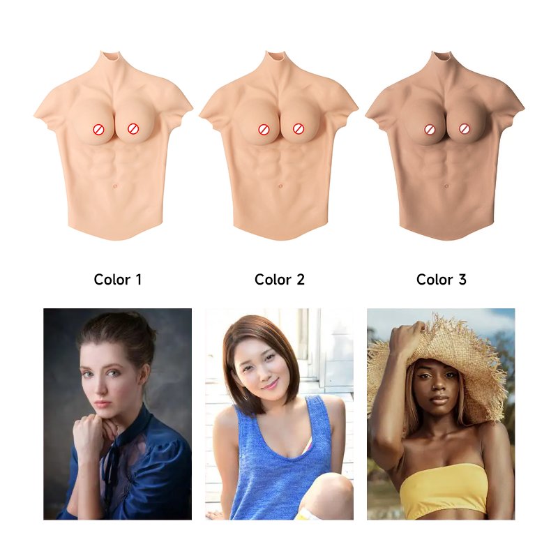 F Cup Size Silicone Filled Breast Fake boobs Muscles suit Bodysuit with false breast forms for Man To Women crossdresser cosplay