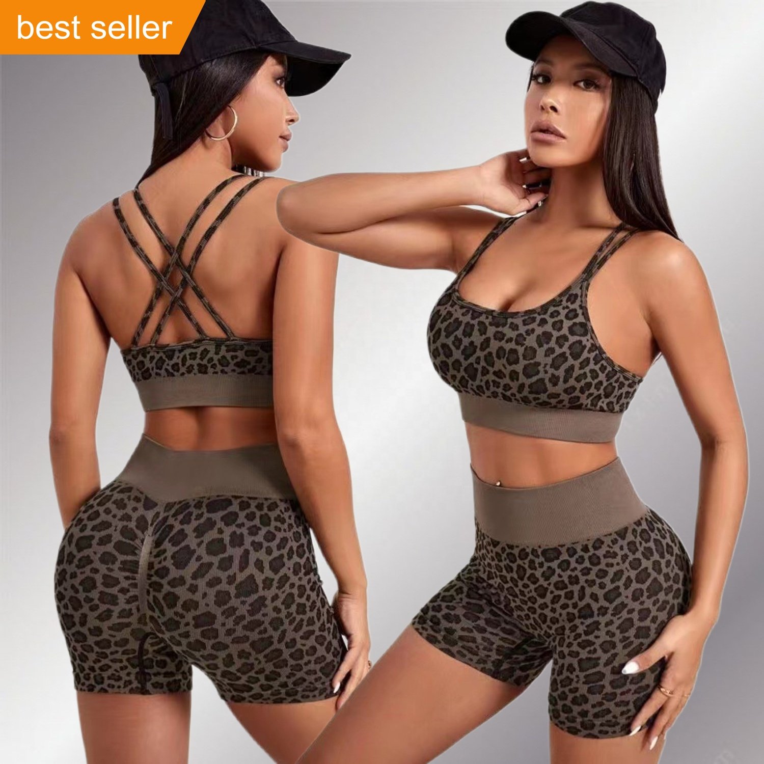 Leopard High-Intensity Compress Yoga Camisole Gym Workout Short Set 2piece Woman Clothing 2023 Summer Lady Outfit In Stock