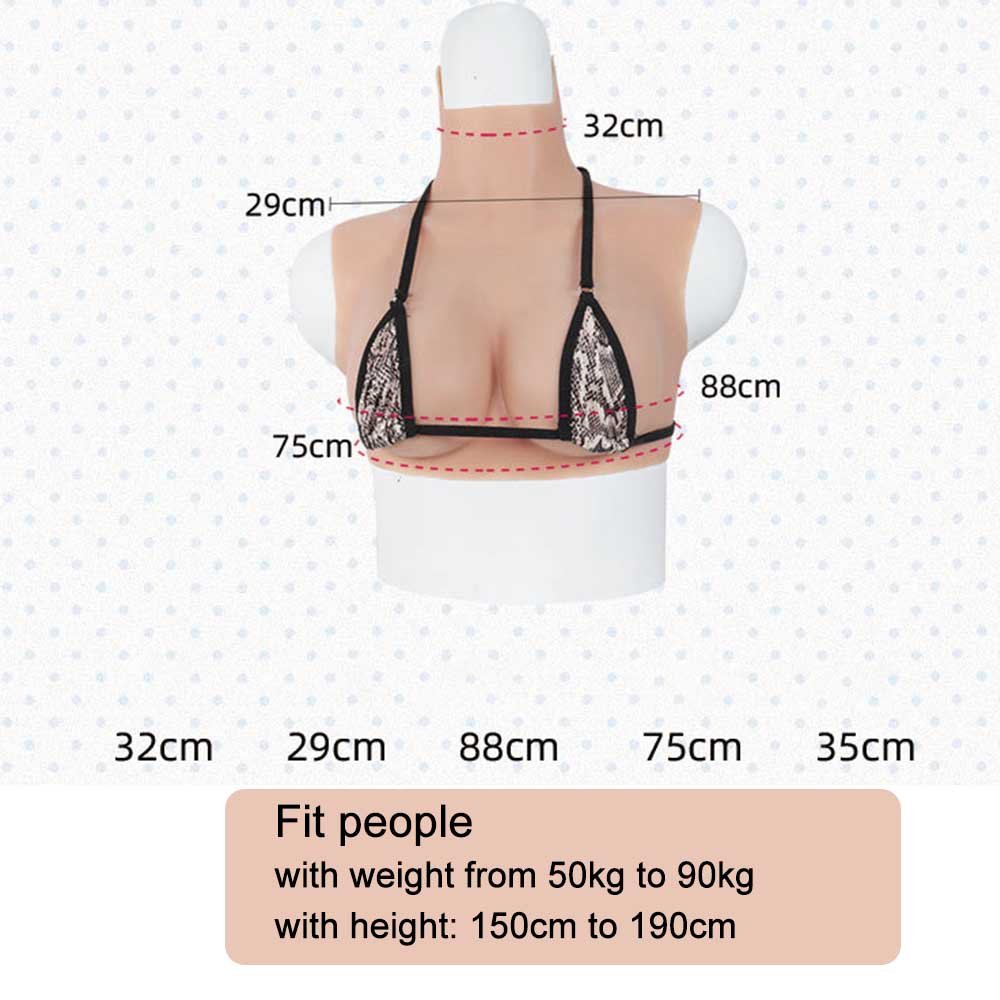 Realistic Silicone Fake Breast Plate Forms B to I cup High Collar Boobs Tits for women