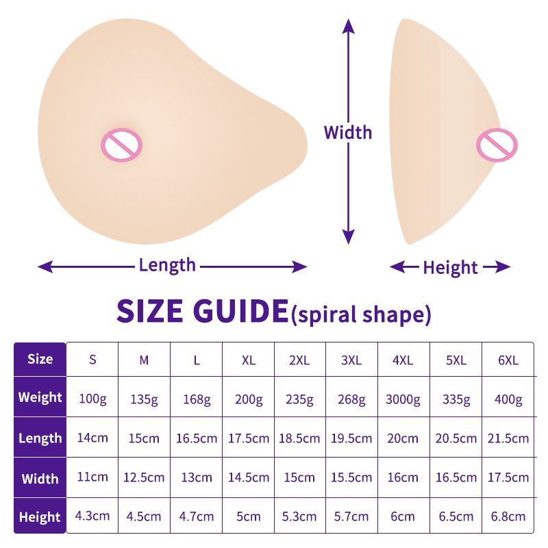 Light spiral Shape Mastectomy Fake boobs Enhancer Silicone Breast form Prosthesis Bra Insert for shemale women